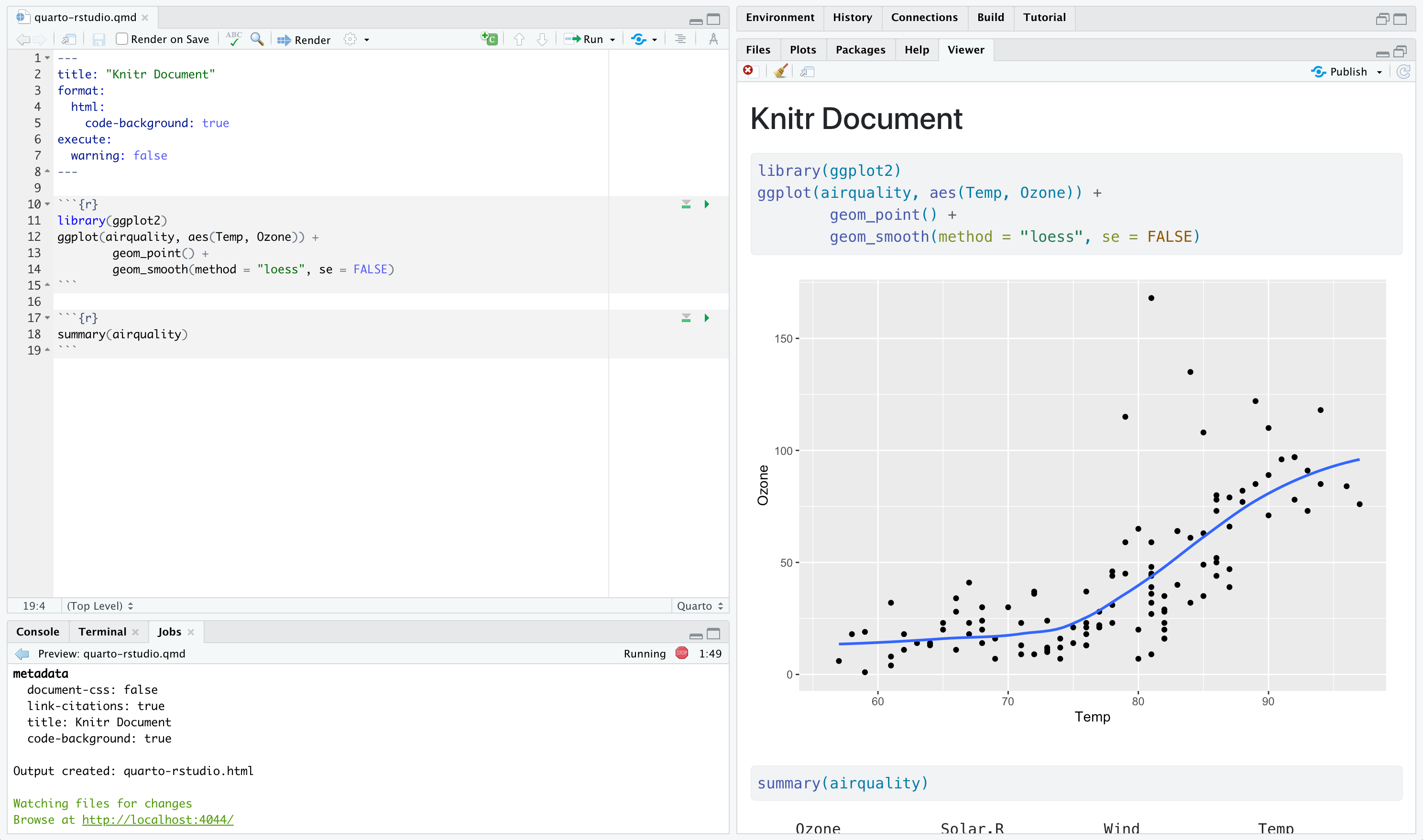 A screenshot of a Quarto document rendered inside RStudio